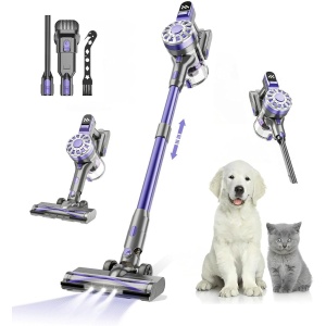 WLOTPO Cordless Vacuum, 20KPa Stick Vacuum with 50Mins Runtime, 6 in 1 Vacuum Cleaners for Home, Rechargeable Lightweight Vacuum for Hardwood Floor Carpet Pet Hair Purple